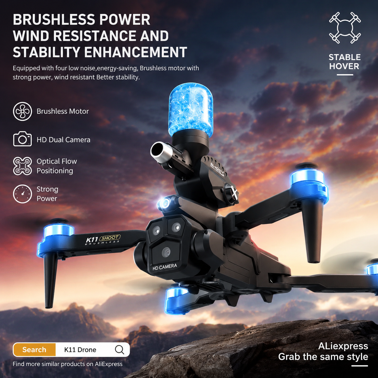 K11MAX Drone with Water Bombs  - Drone Gimbal Mount ulasan dan harga